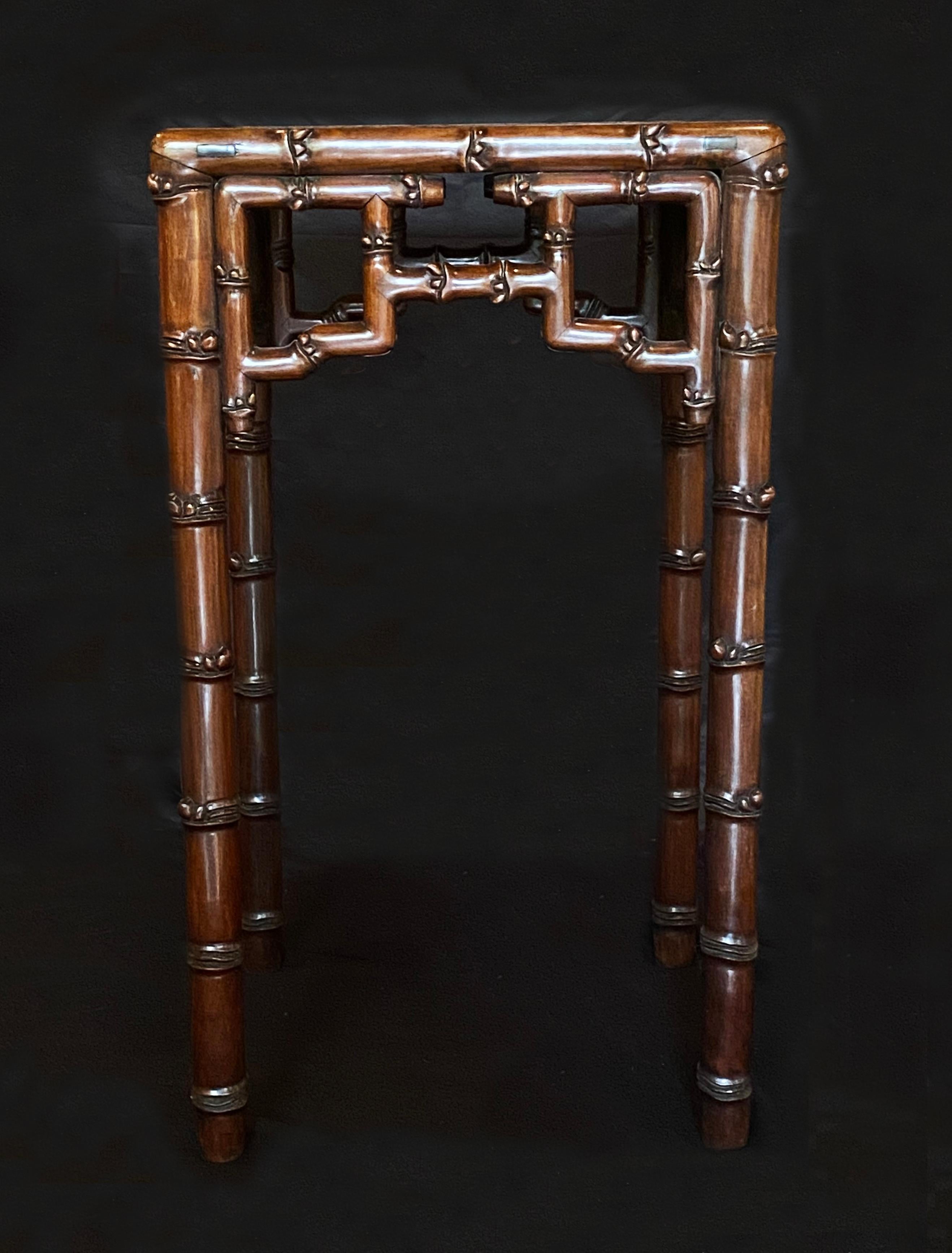 20th Century Chinese Carved Mahogany & White Marble Topped Side Table For Sale 1