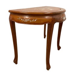 20th Century Chinese Carved HuaLi Wood Half Moon Table w/ Mother of Pearl Inlay