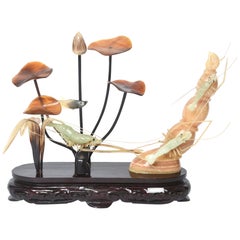 Vintage 20th Century Chinese Carved Serpentine Shrimp Prawn with Horn Underwater Scene