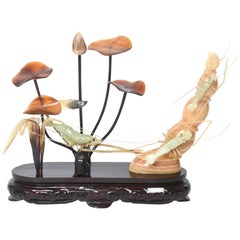 Retro 20th Century Chinese Carved Serpentine Shrimp Prawn with Horn Underwater Scene