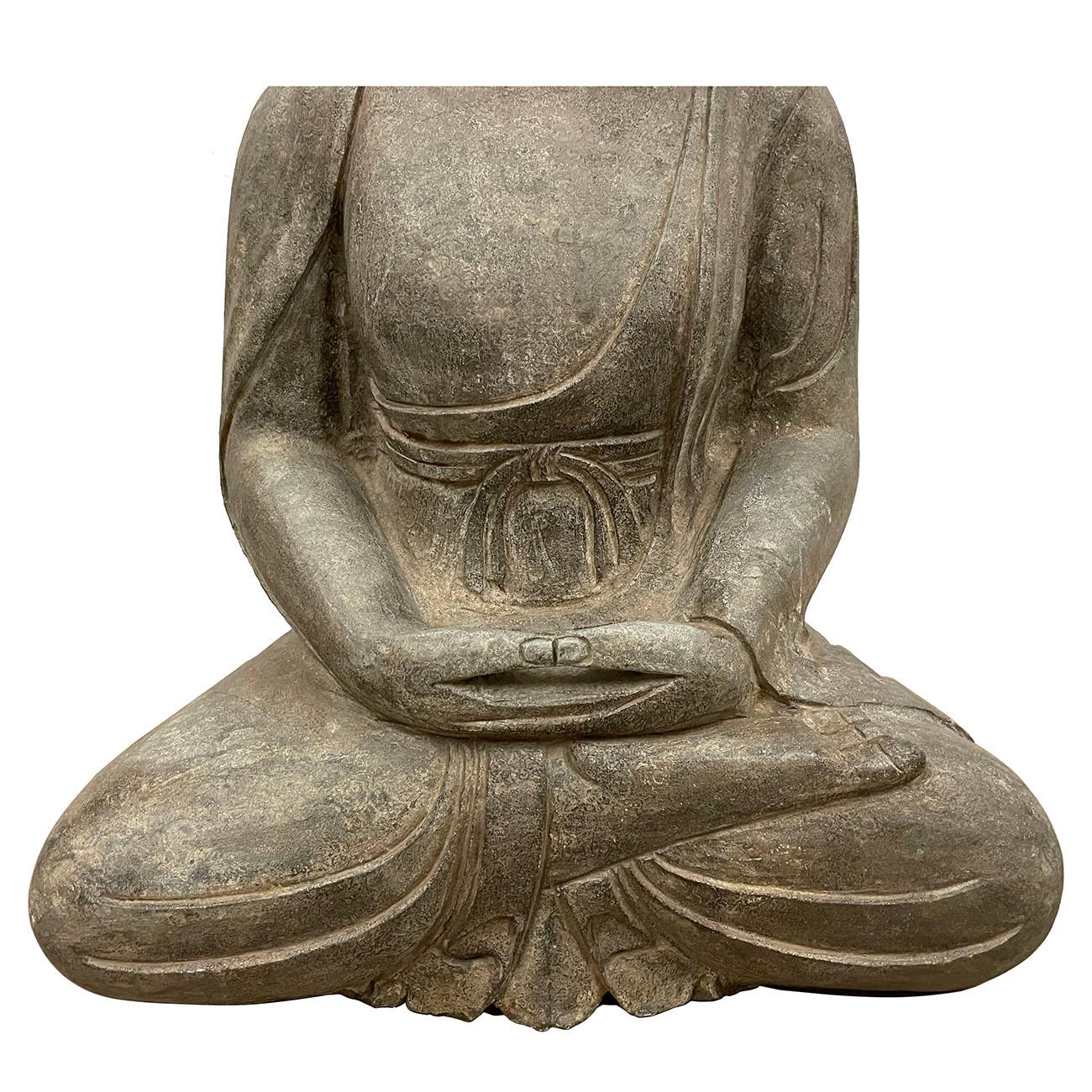 Chinese Export 20th Century Chinese Carved Stone Meditation Amitabha Sakyamuni Buddha Statuary