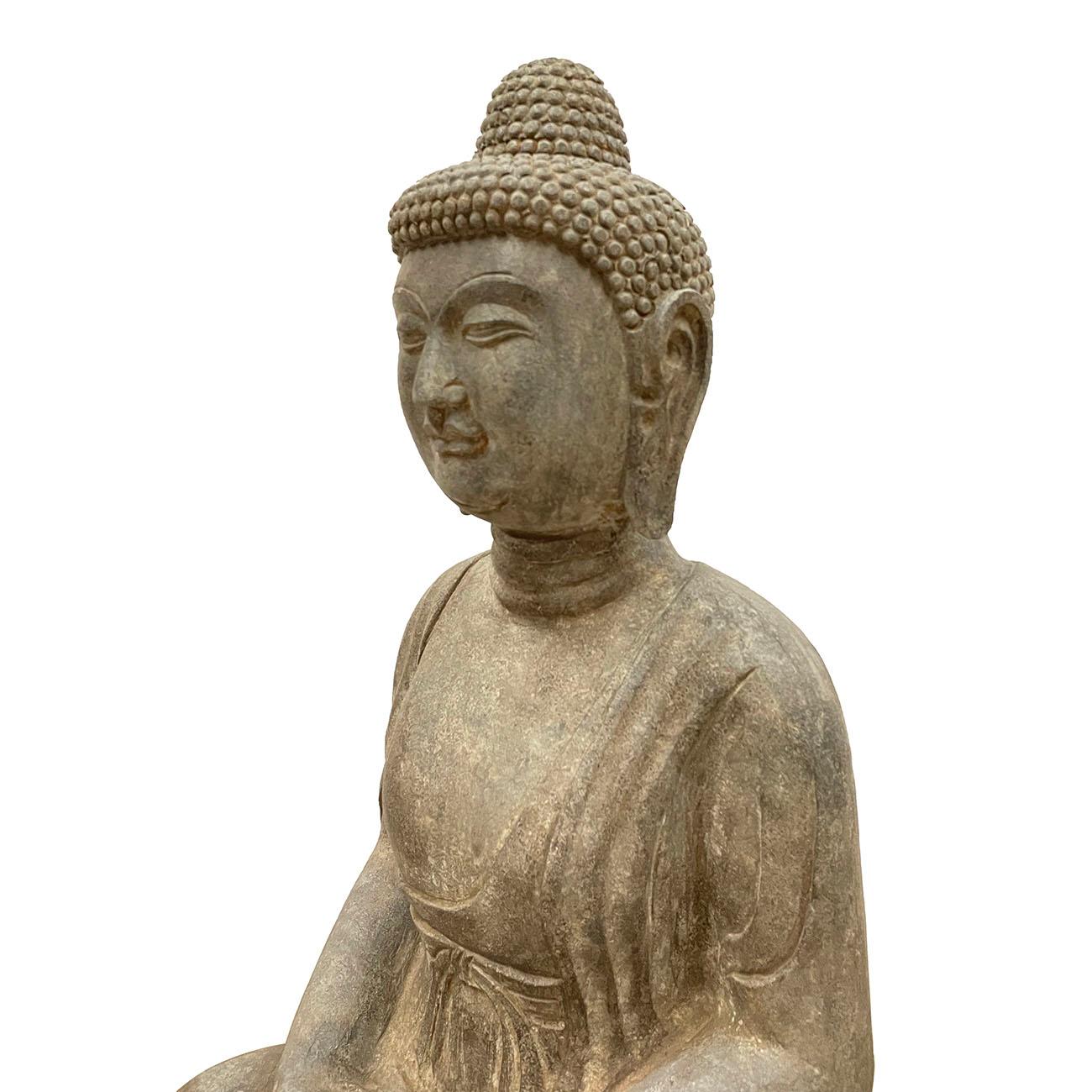 20th Century Chinese Carved Stone Meditation Amitabha Sakyamuni Buddha Statuary 1