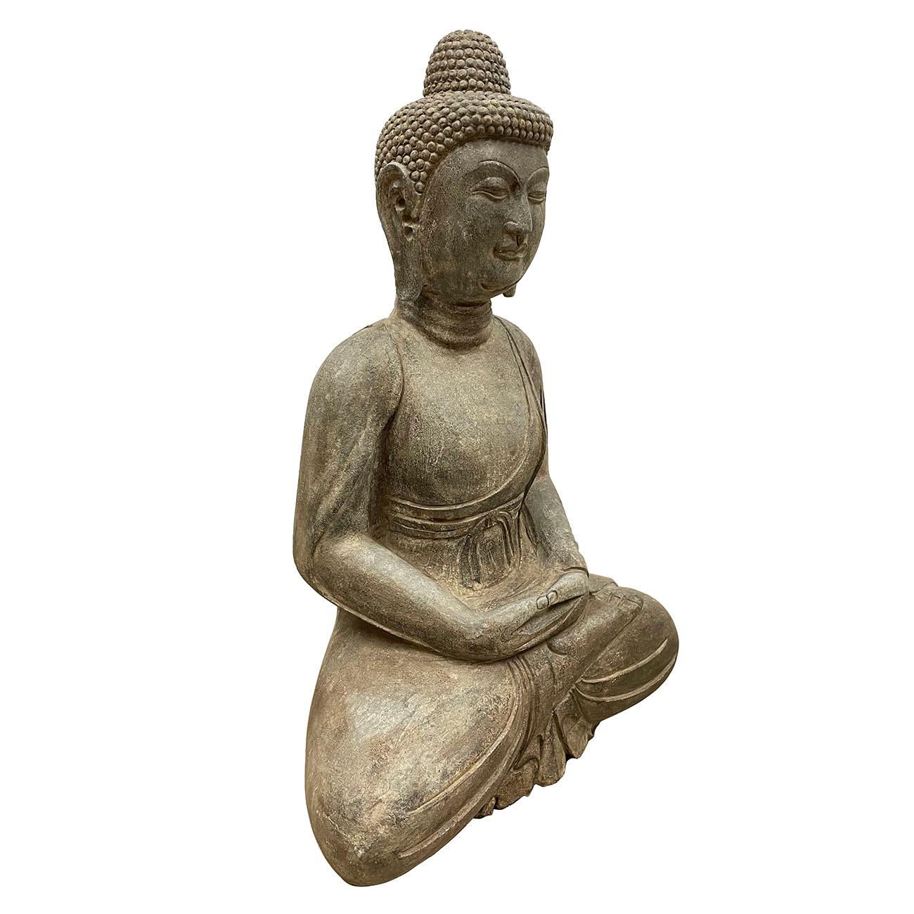 20th Century Chinese Carved Stone Meditation Amitabha Sakyamuni Buddha Statuary 3