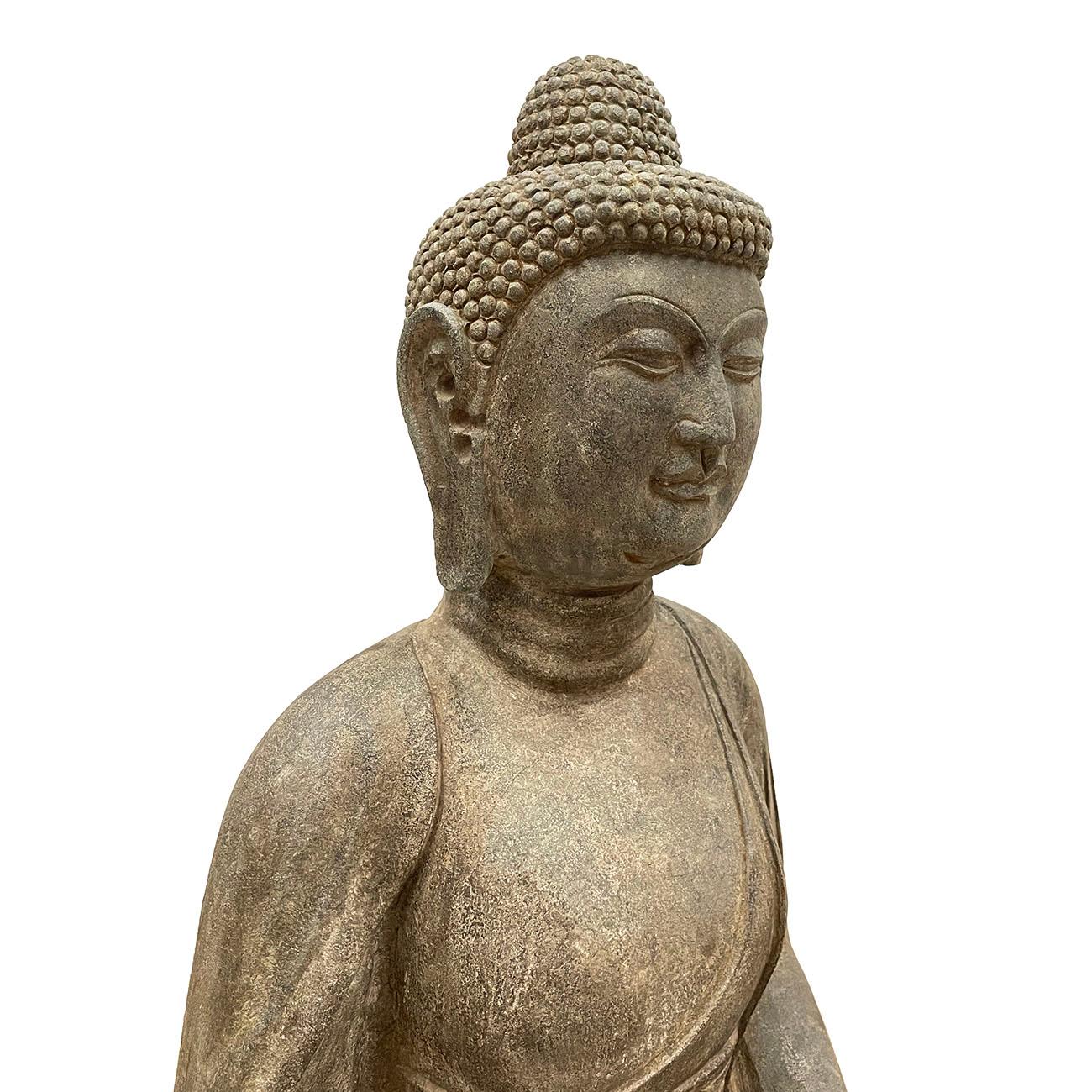 20th Century Chinese Carved Stone Meditation Amitabha Sakyamuni Buddha Statuary 4