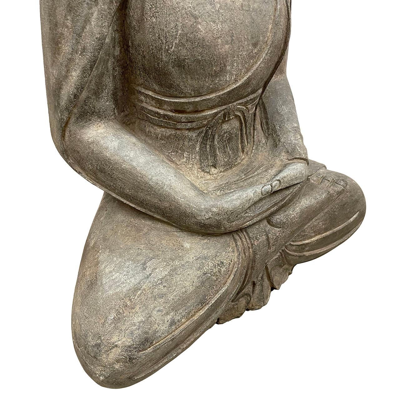 20th Century Chinese Carved Stone Meditation Amitabha Sakyamuni Buddha Statuary 5
