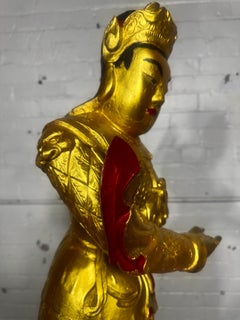 20th-Century Chinese Carved Wood Wei Tuo Bodhisattva Statue