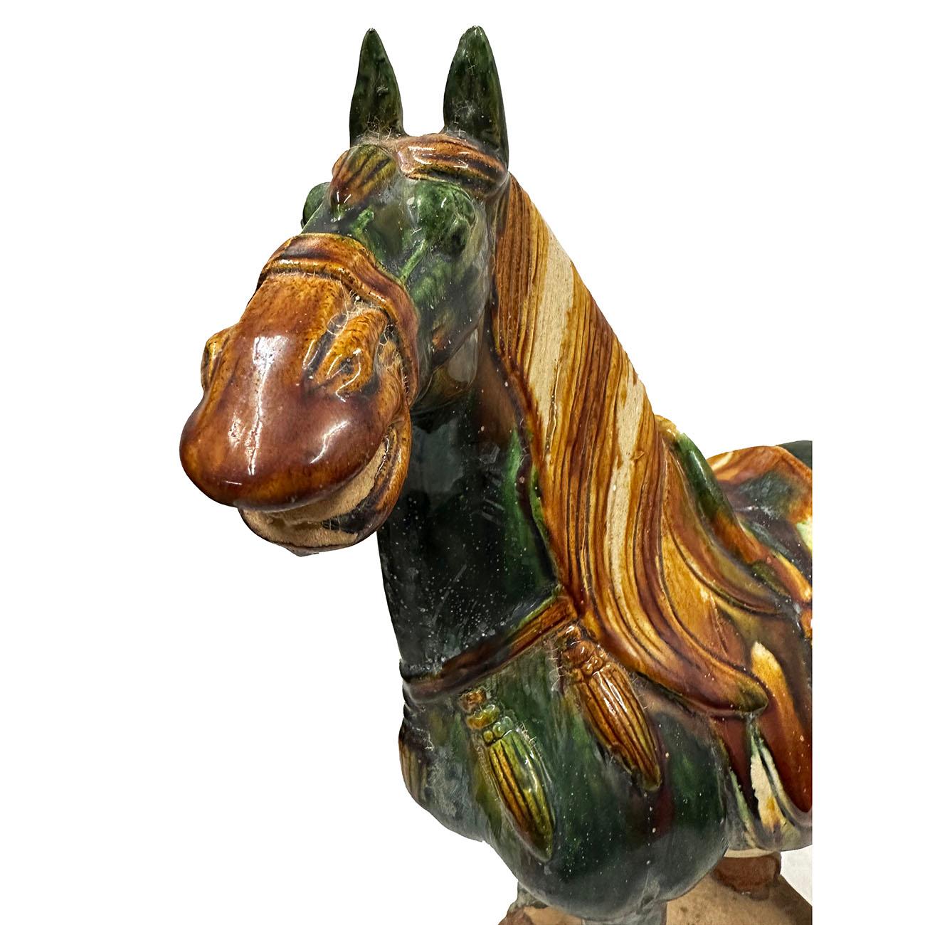 Glazed 20th Century Chinese Ceramic Tang San Cai (Tri Color)Horse For Sale
