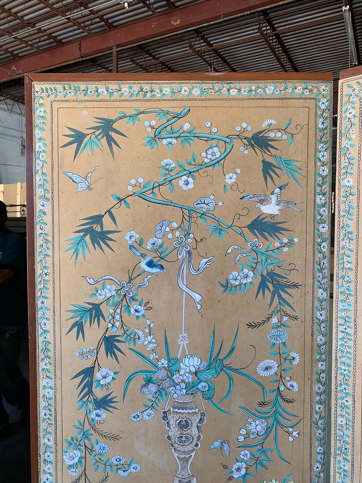 20th Century Chinese Chinoiserie Four-Panel Paper Screen 8
