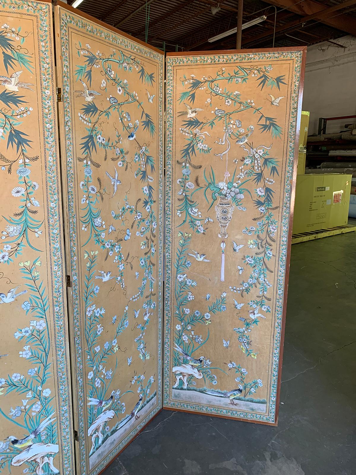 20th Century Chinese Chinoiserie Four-Panel Paper Screen 11