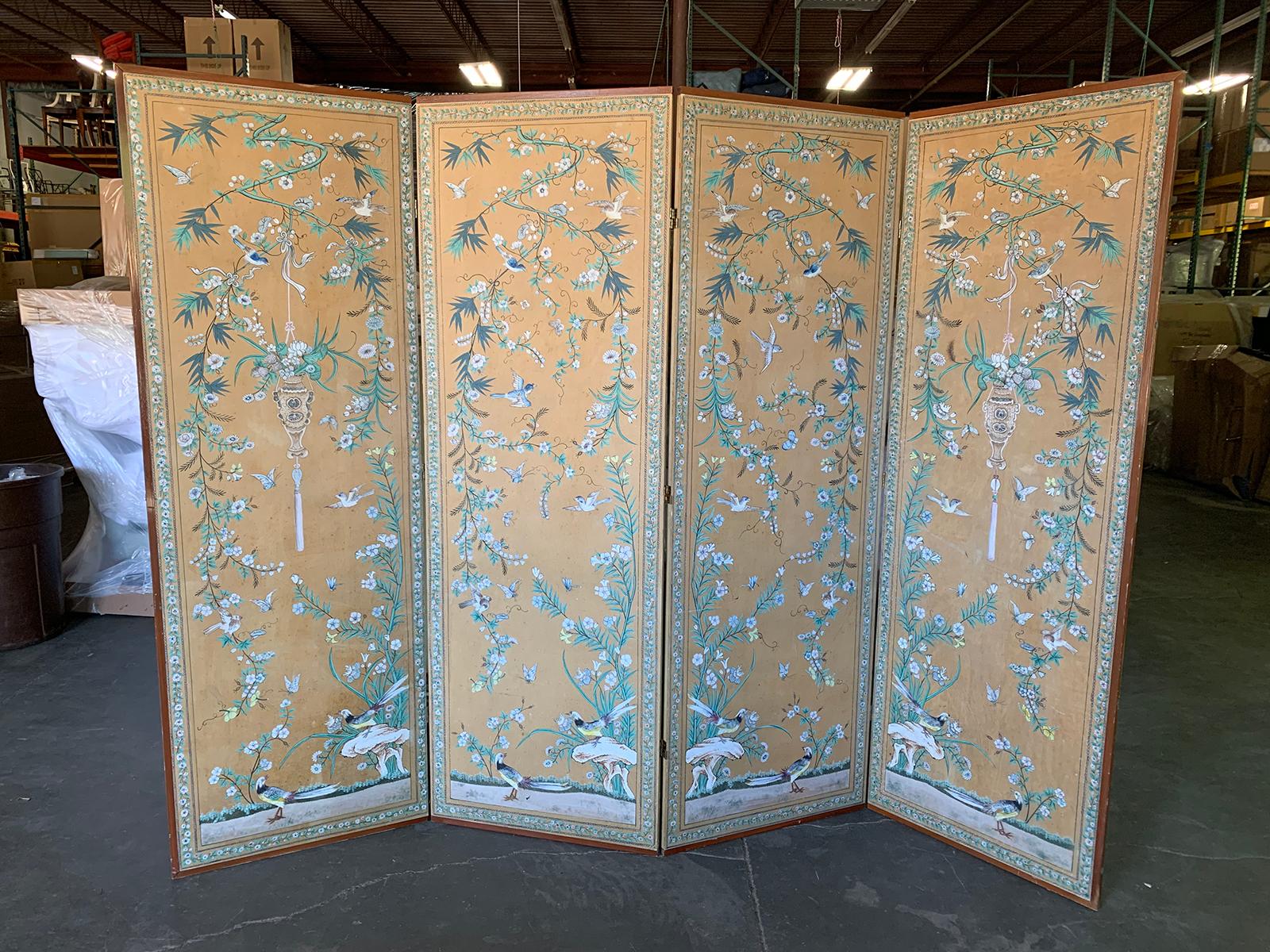 20th century Chinese chinoiserie four-panel paper screen.
Overall dimensions: 102