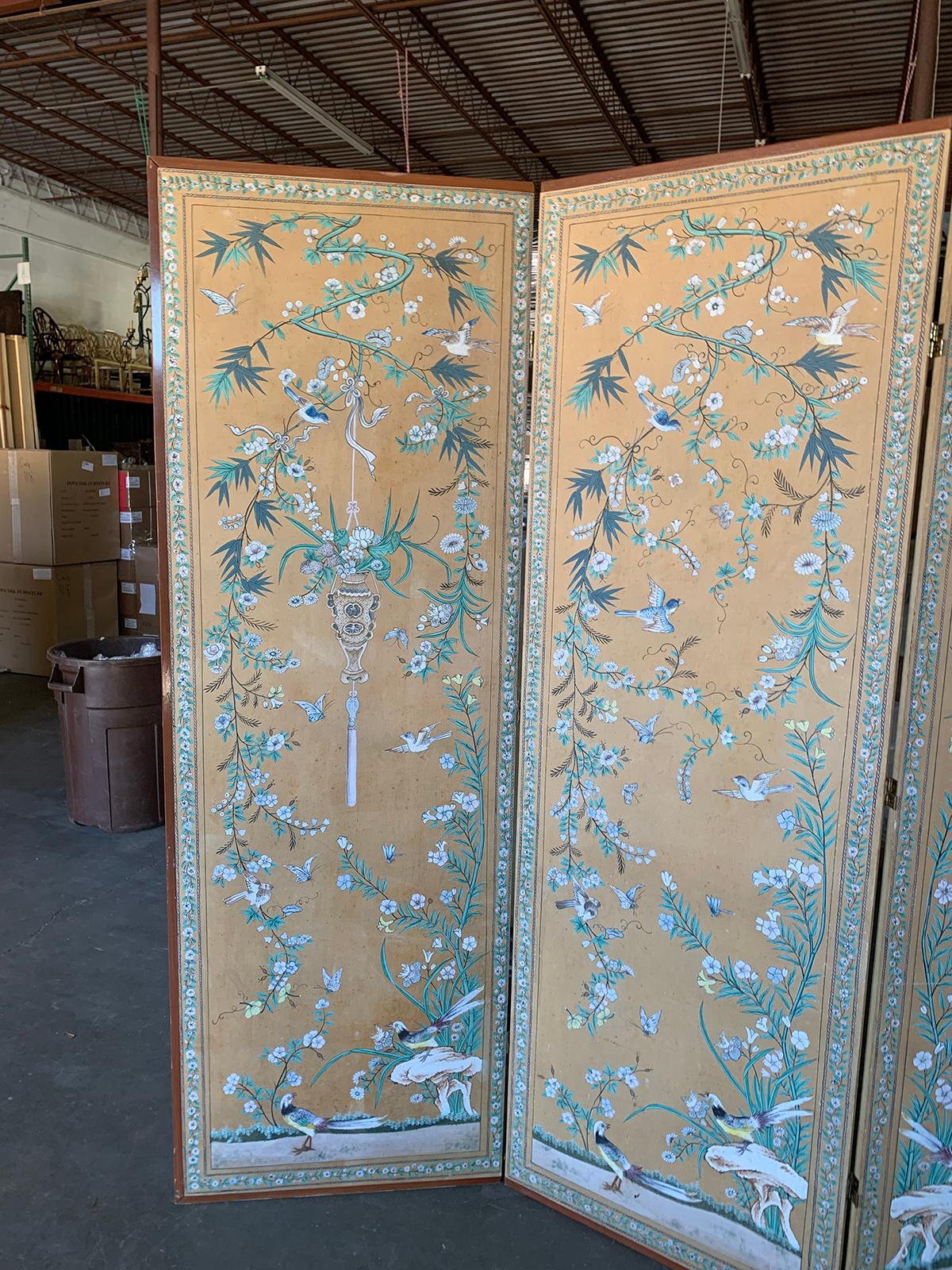 20th Century Chinese Chinoiserie Four-Panel Paper Screen In Good Condition In Atlanta, GA