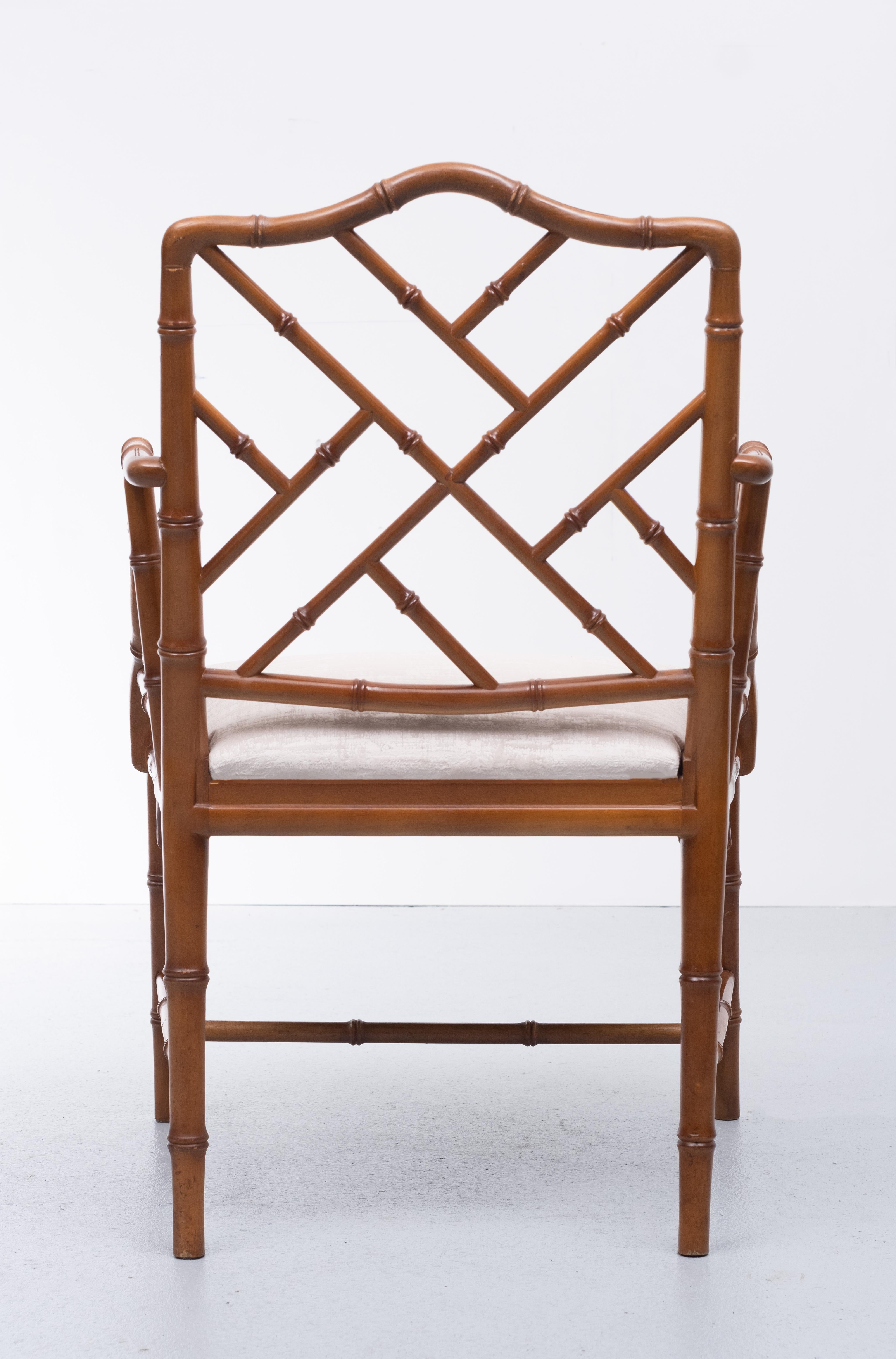 20th Century Chinese Chippendale Style Faux Bamboo Chairs 5