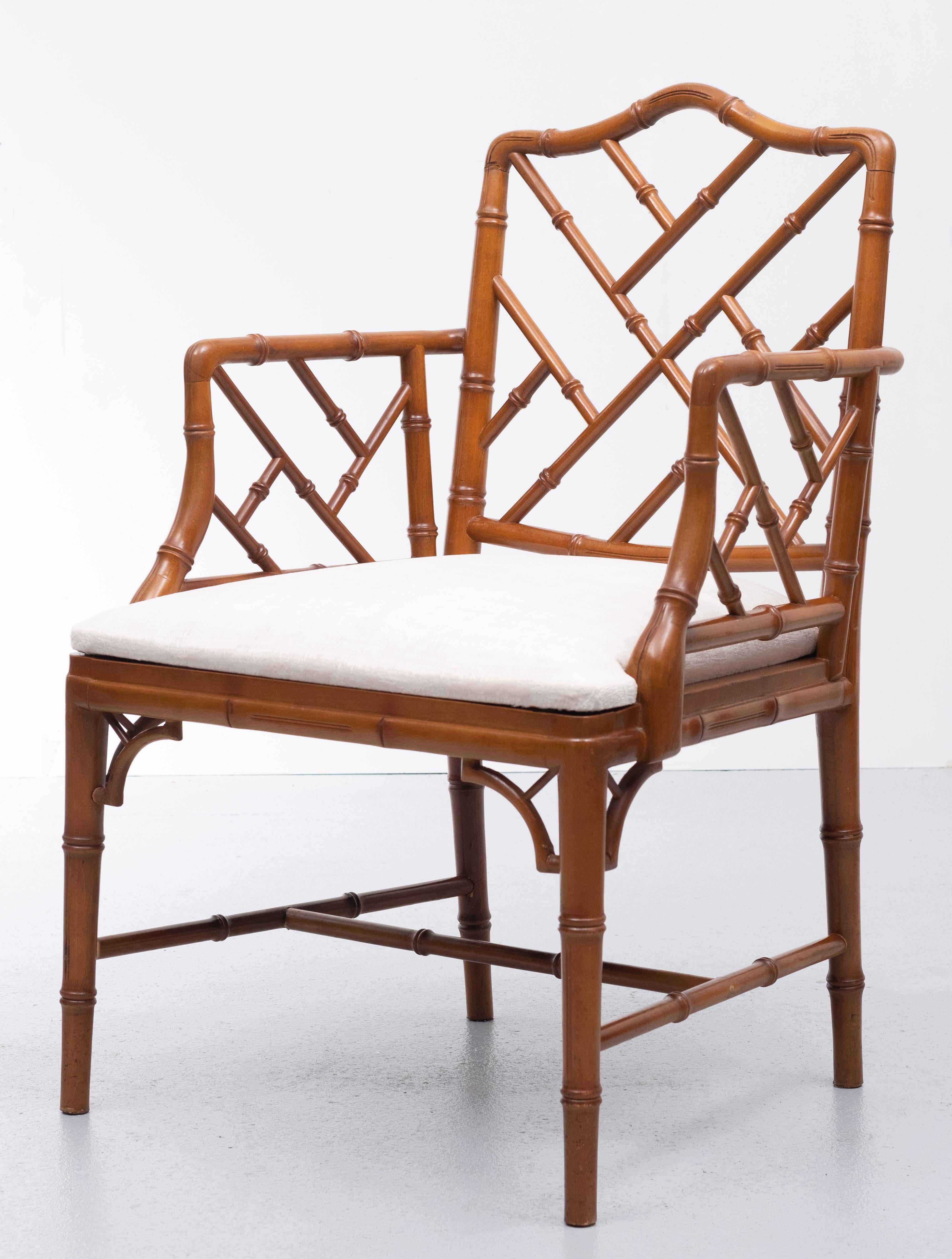 20th Century Chinese Chippendale Style Faux Bamboo Chairs 7