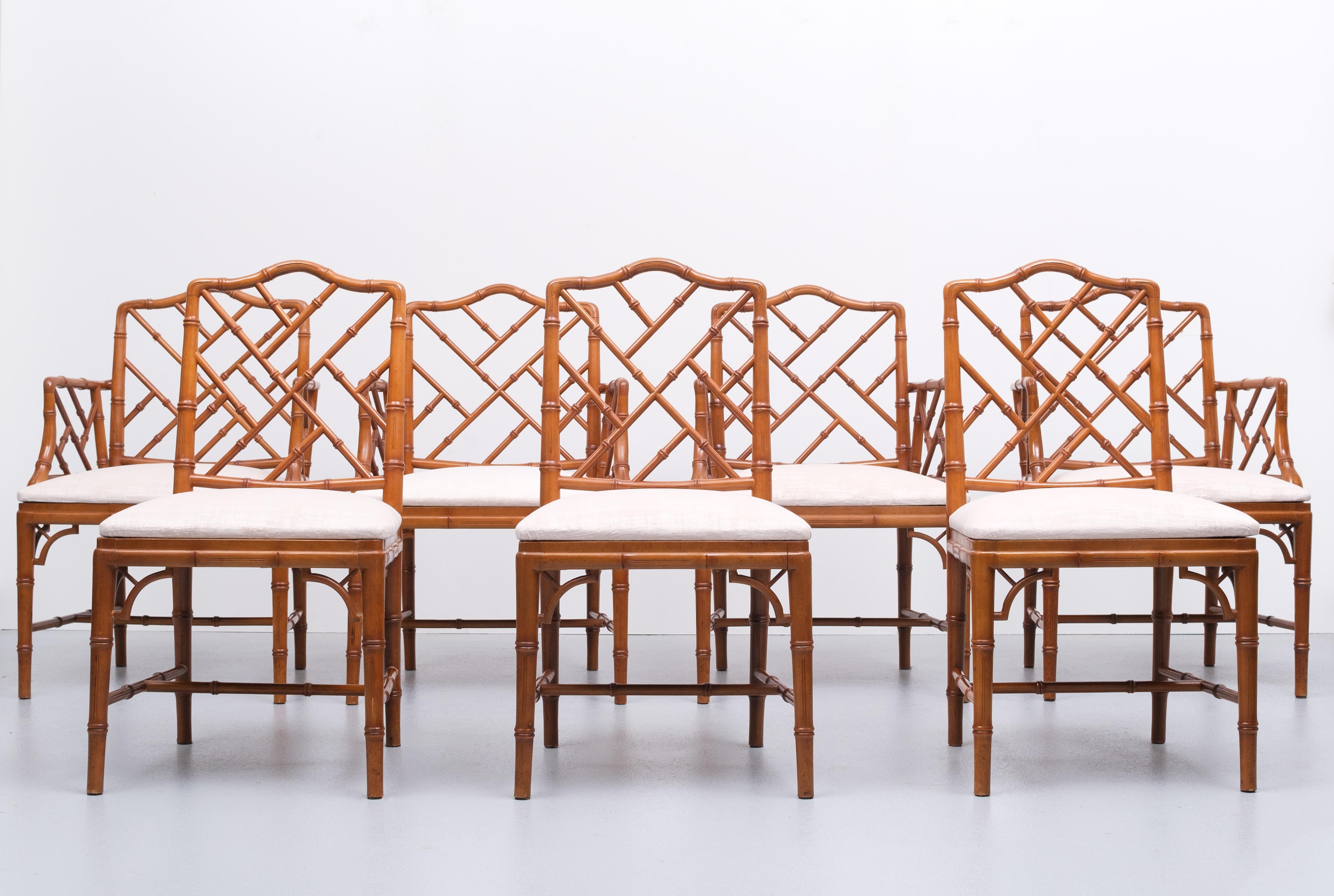 20th Century Chinese Chippendale Style Faux Bamboo Chairs 11