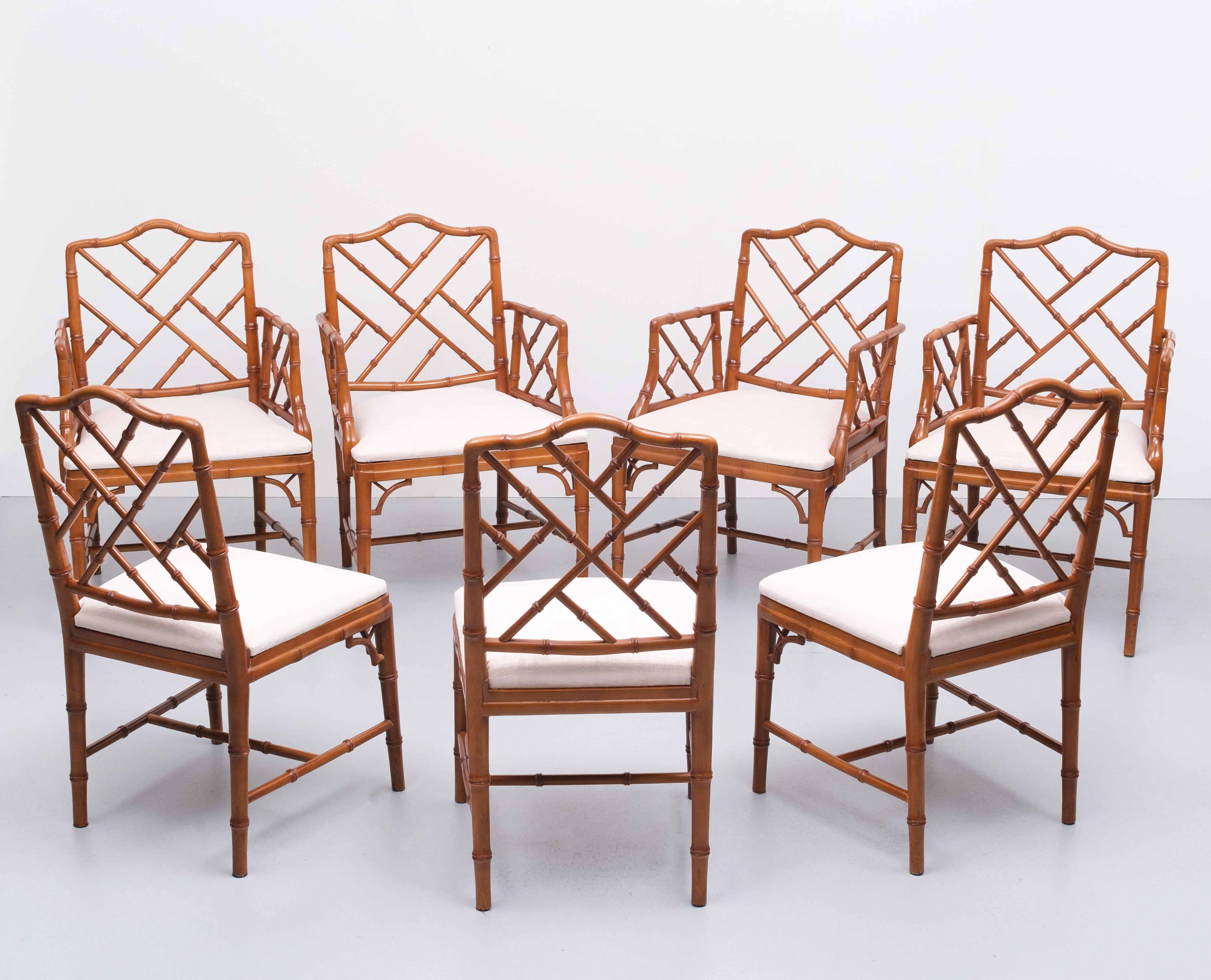 20th Century Chinese Chippendale Style Faux Bamboo Chairs 12
