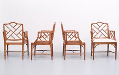 20th Century Chinese Chippendale Style Faux Bamboo Chairs
