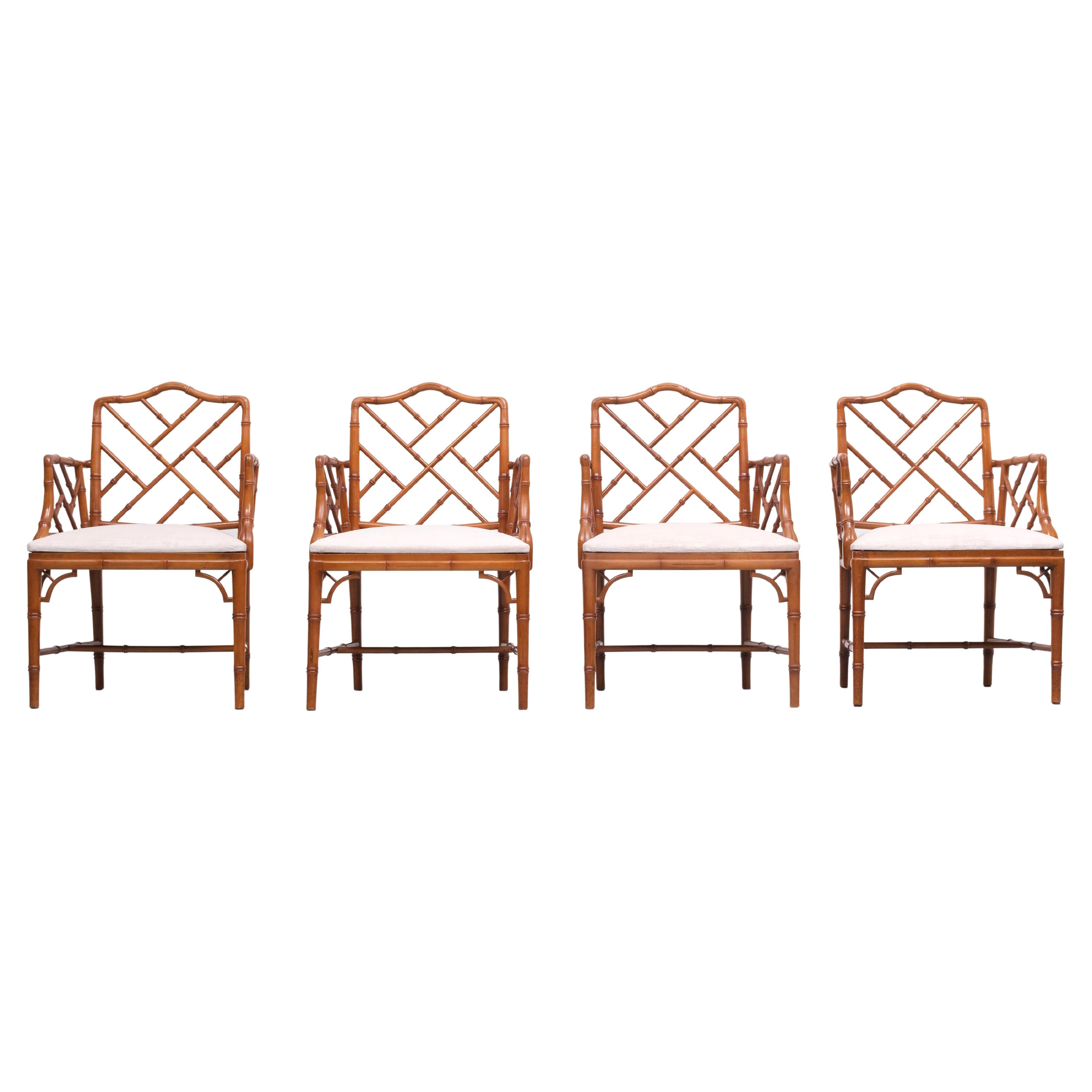 Asian 20th Century Chinese Chippendale Style Faux Bamboo Chairs