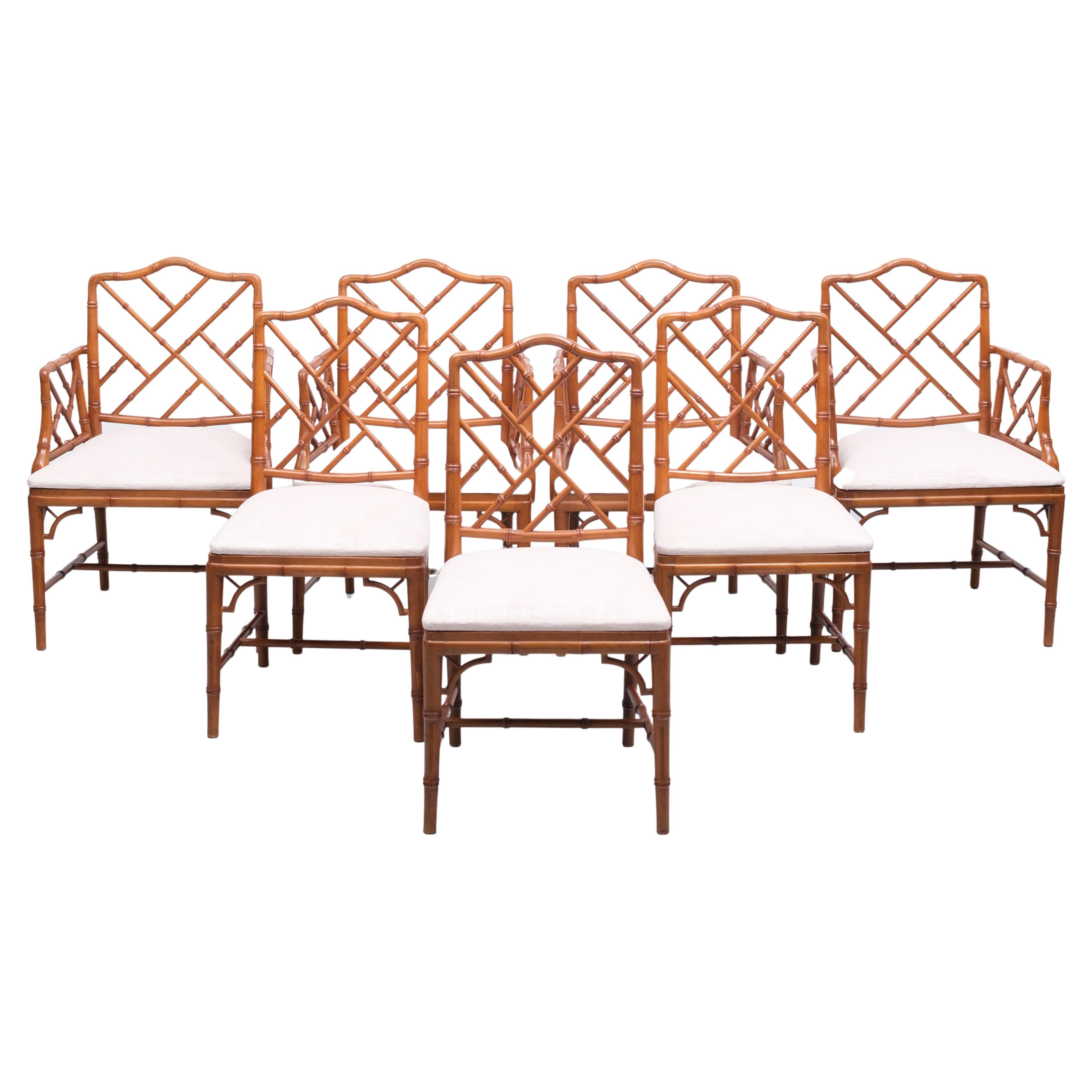 Late 20th Century 20th Century Chinese Chippendale Style Faux Bamboo Chairs