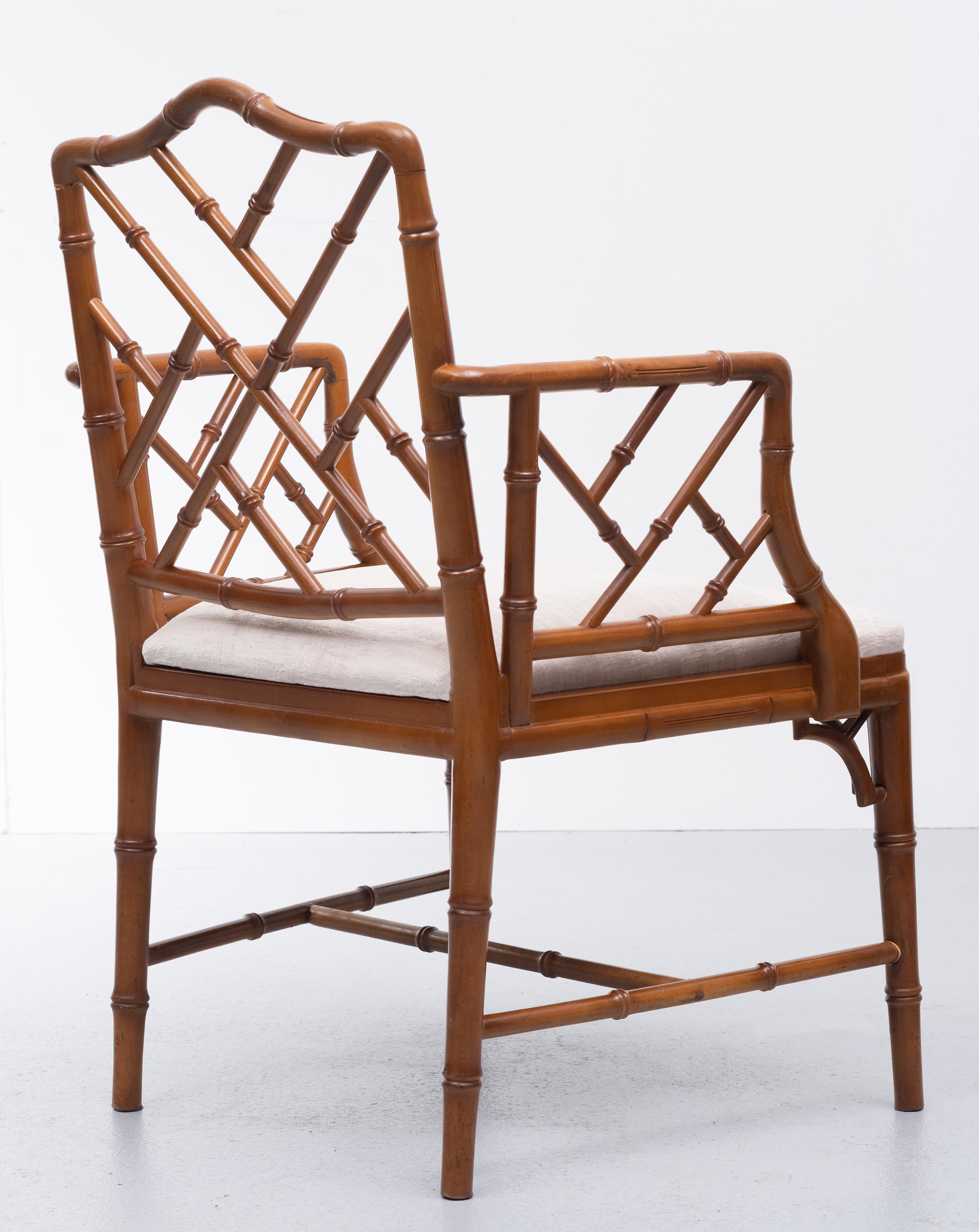 20th Century Chinese Chippendale Style Faux Bamboo Chairs 1