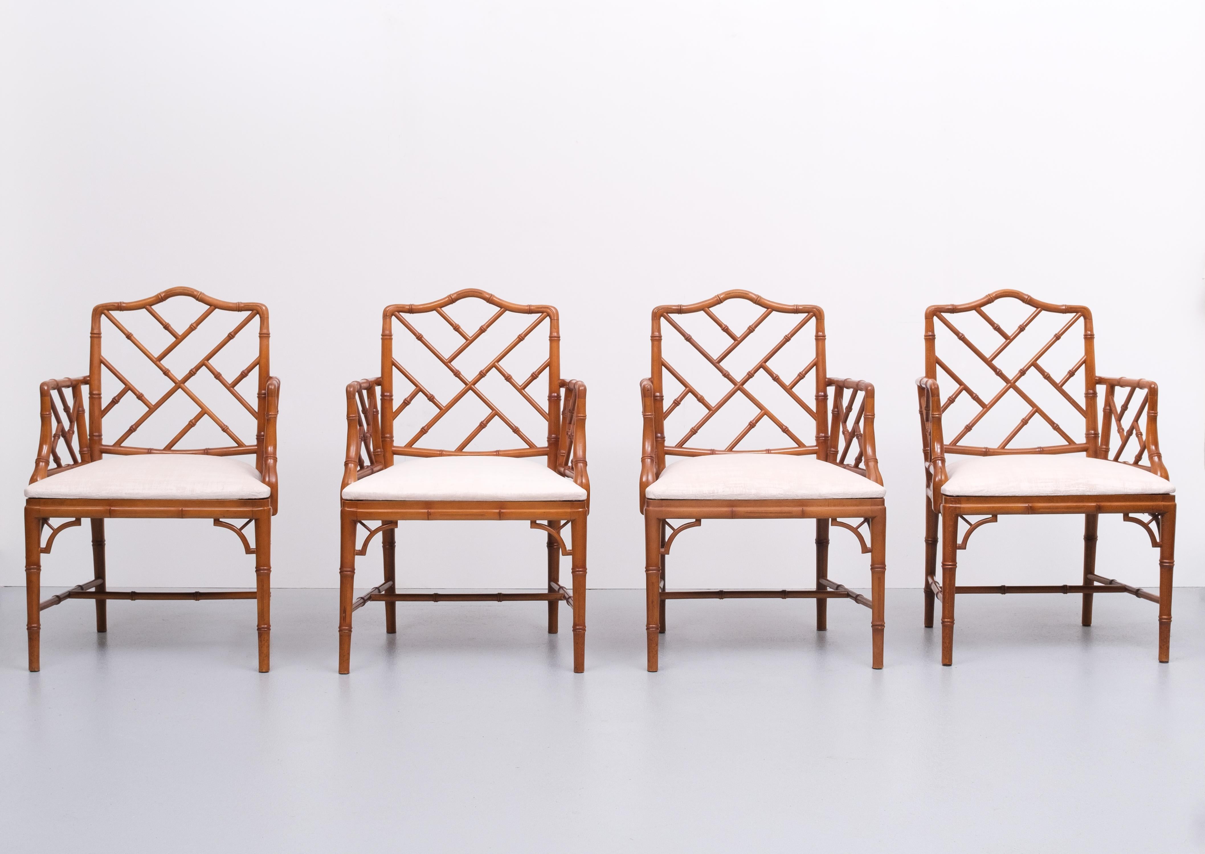 20th Century Chinese Chippendale Style Faux Bamboo Chairs 2