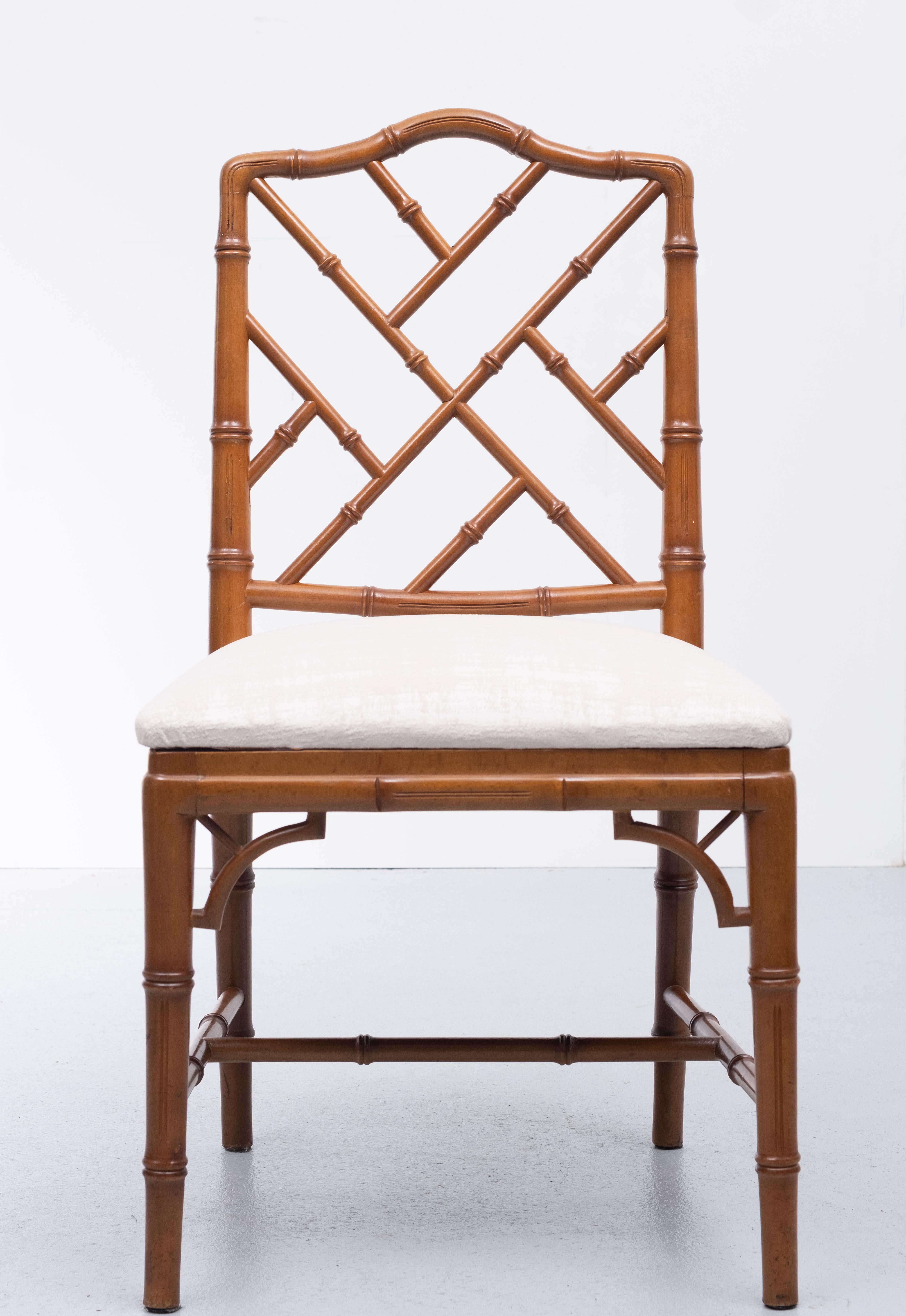 20th Century Chinese Chippendale Style Faux Bamboo Chairs 3