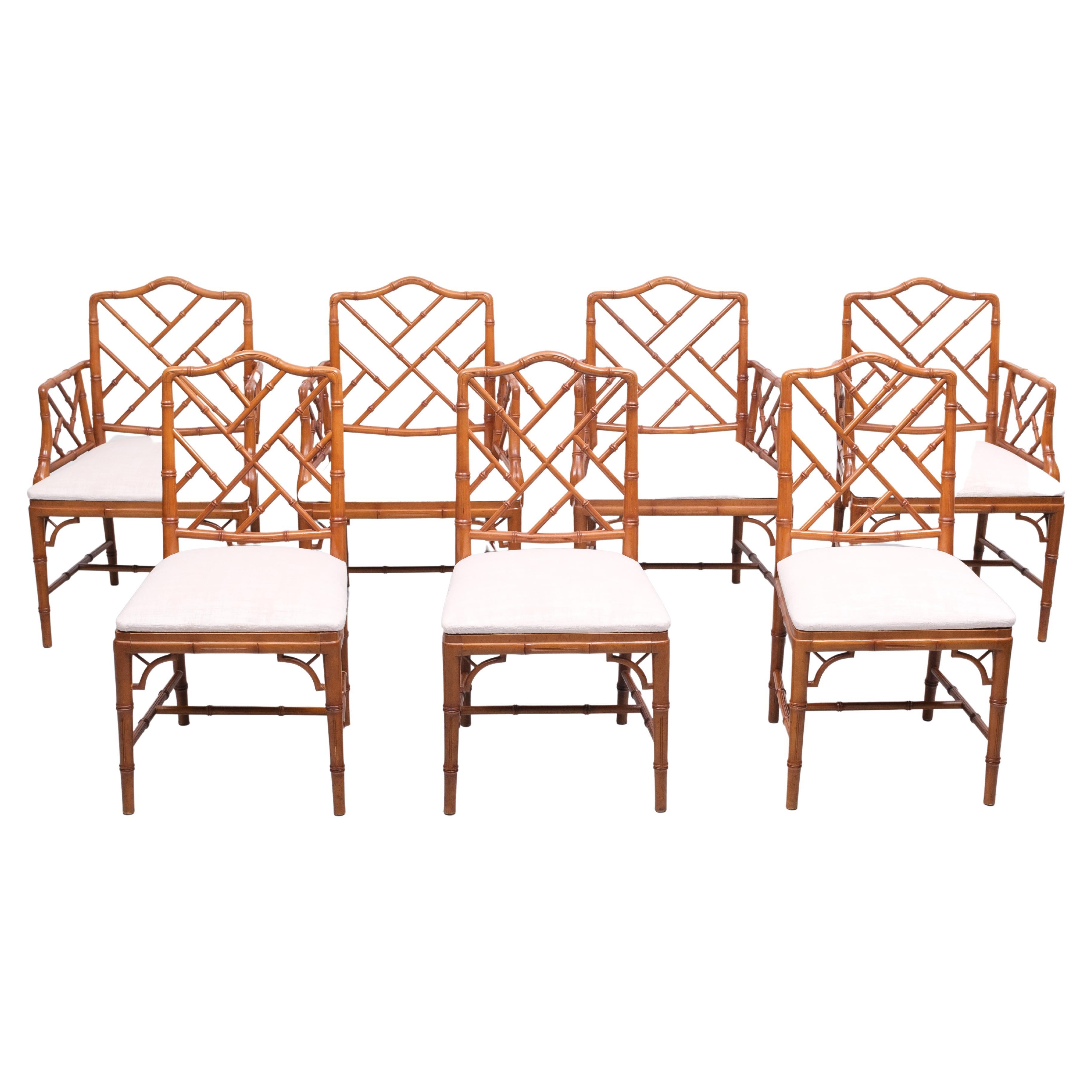 20th Century Chinese Chippendale Style Faux Bamboo Chairs