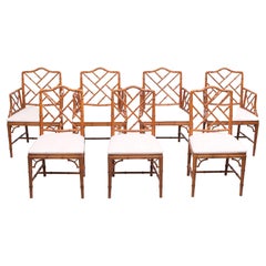 20th Century Chinese Chippendale Style Faux Bamboo Chairs