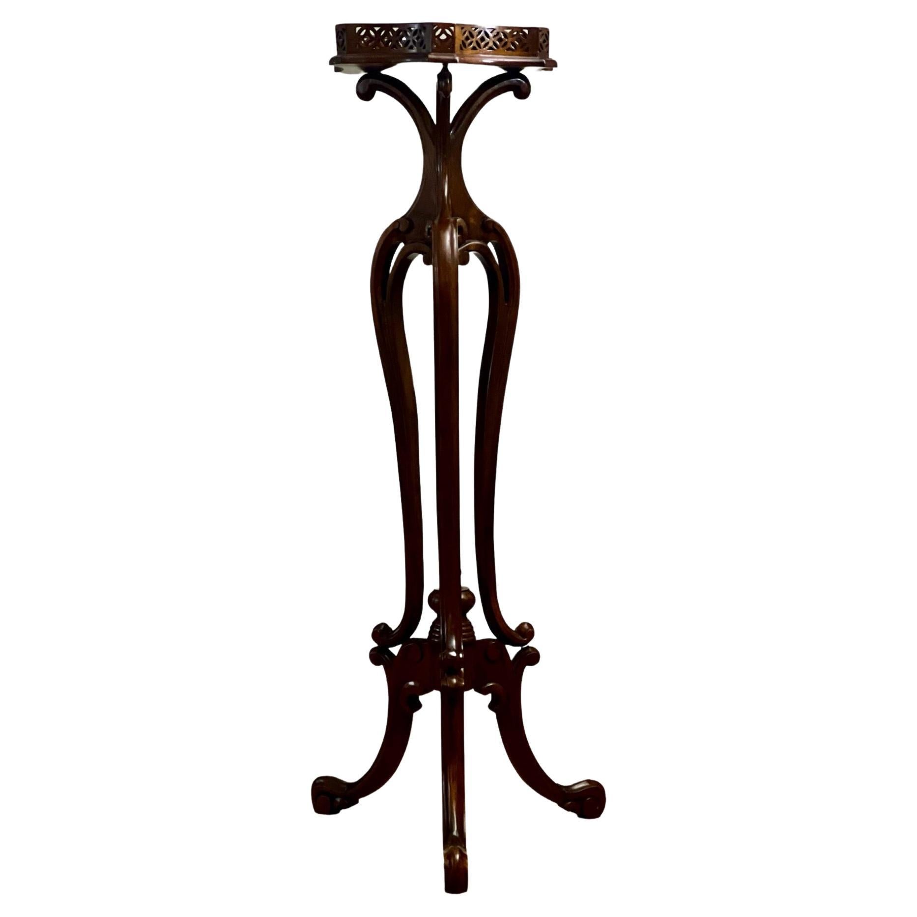 20th Century Chinese Chippendale Style Tall Rosewood Pedestal Stand For Sale