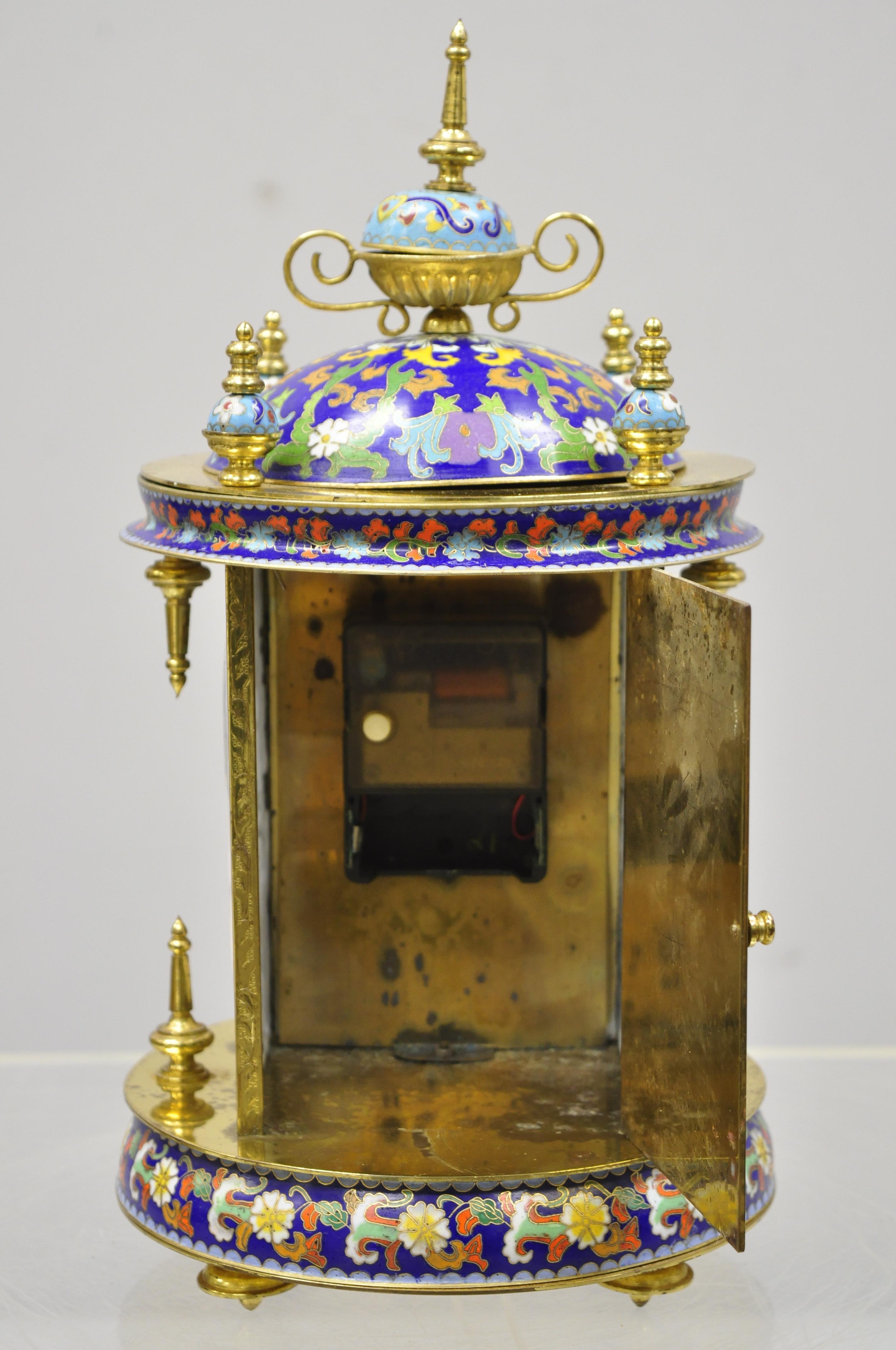 20th Century Chinese Cloisonne French Style Enamel Mantel Clock For Sale 2
