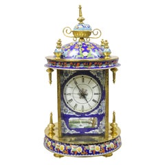 Vintage 20th Century Chinese Cloisonne French Style Enamel Mantel Clock