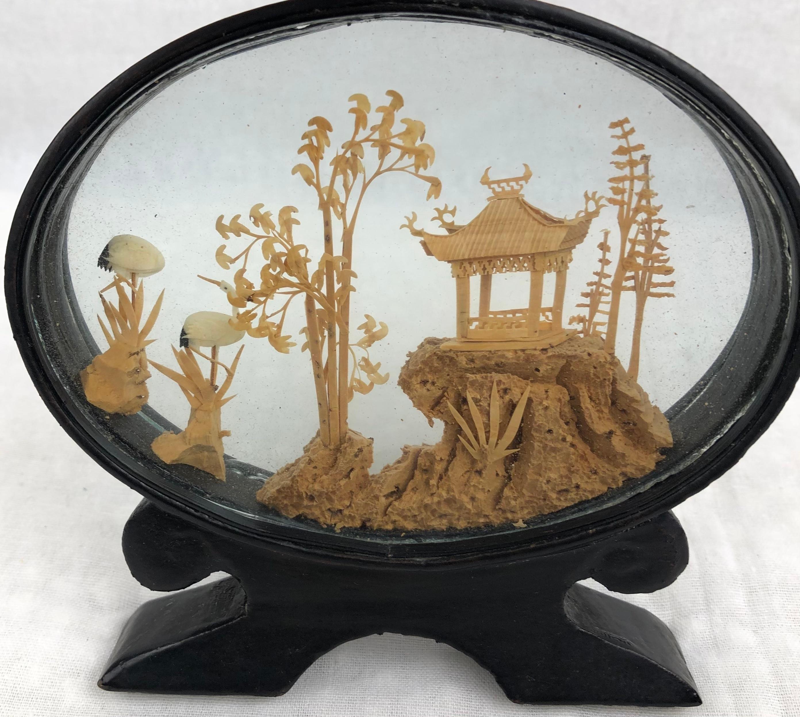 Chinesischer Kork-Diorama des 20. Jahrhunderts, ca. 1950er Jahre (Handgeschnitzt) im Angebot