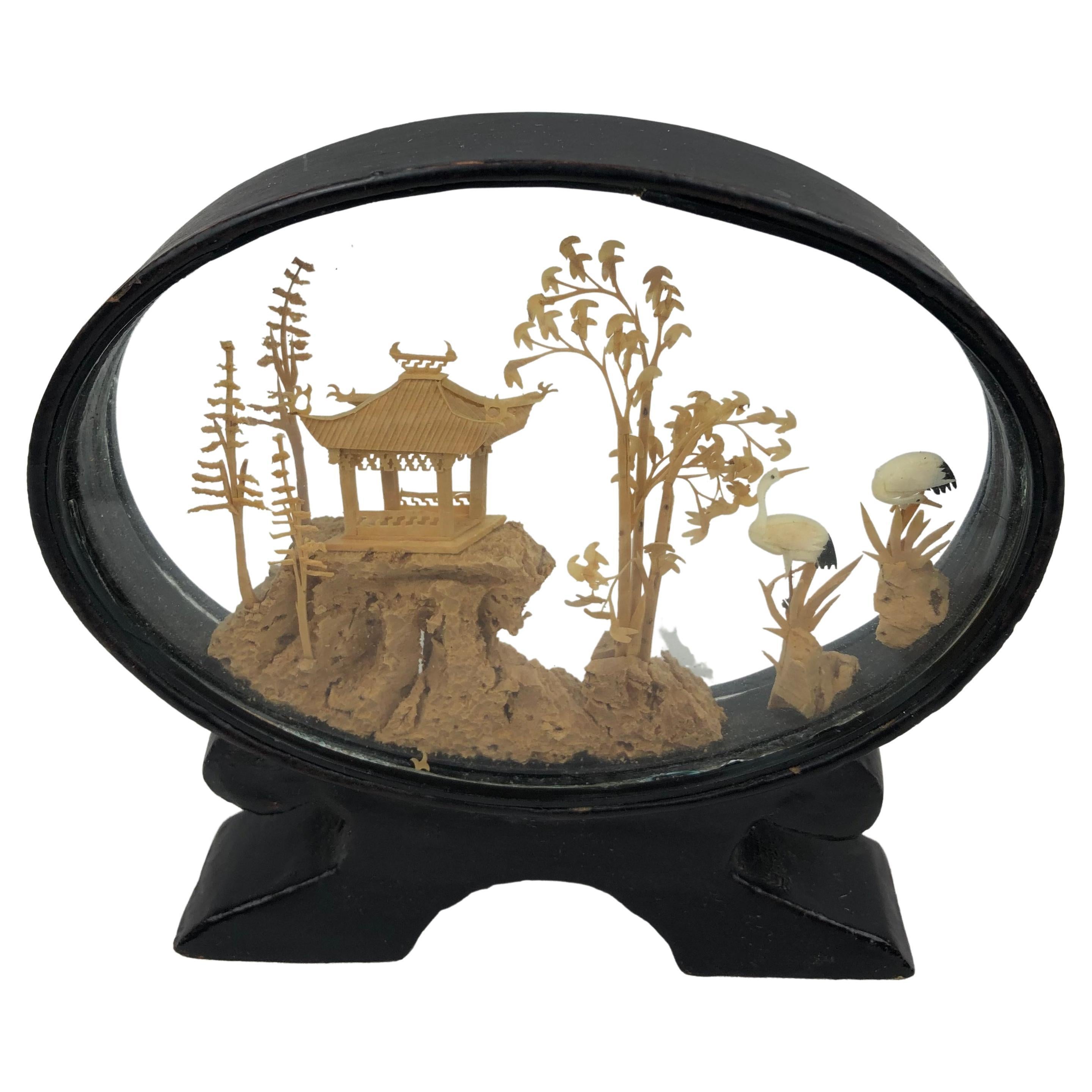 Diorama en liège chinois du 20ème siècle, vers les années 1950