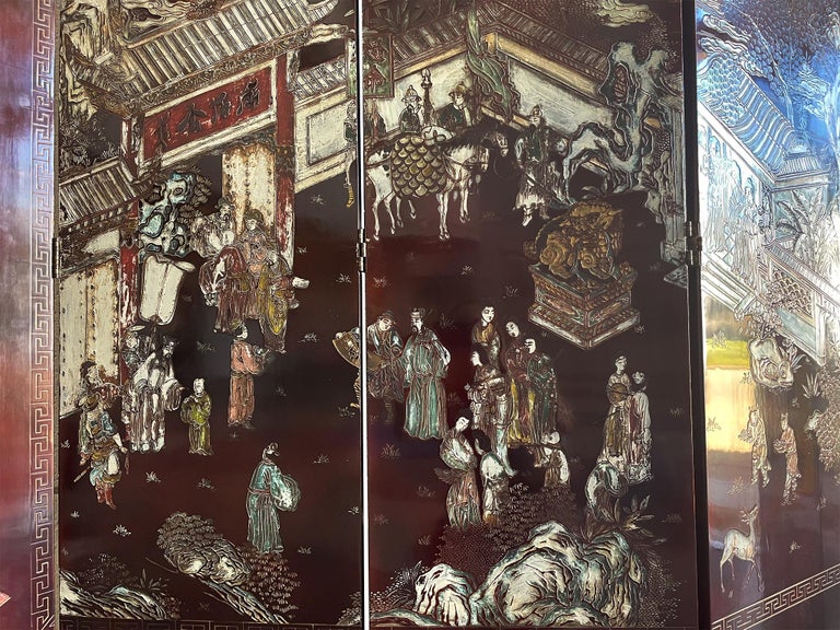 20th Century Chinese Coromandel 6-Panel Folding Screen In Good Condition For Sale In New York, NY