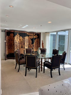 20th Century Chinese Coromandel Black Gilt Eight-Panel Screen Immortals Sky Gods