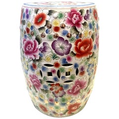 20th Century Chinese Export Hand Painted Porcelain & 22-Karat Garden Stool