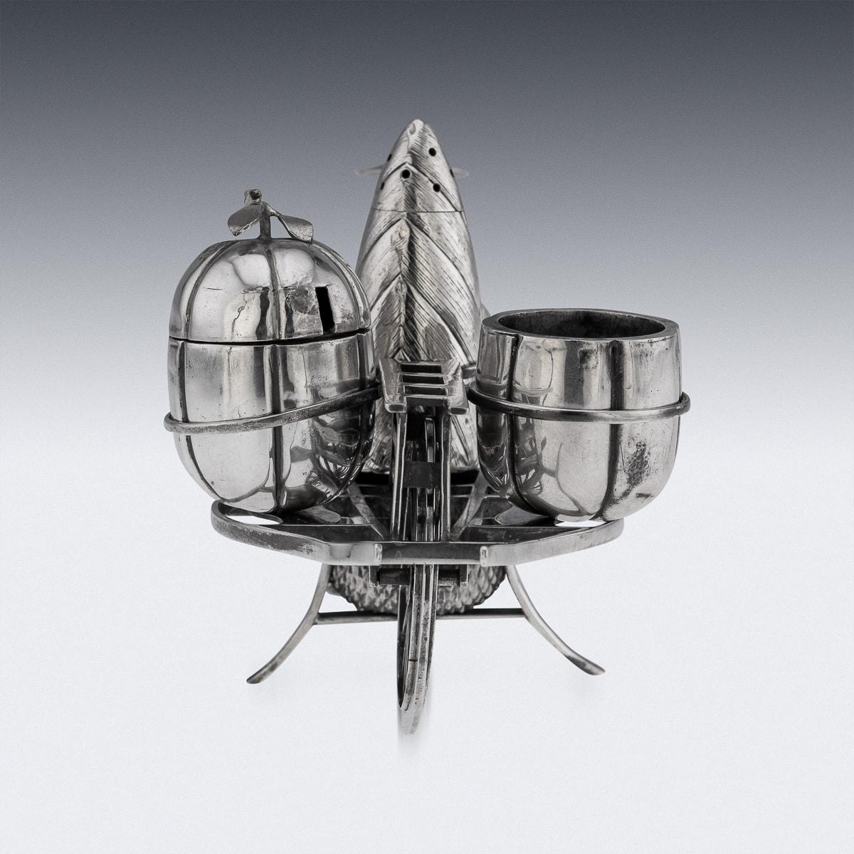 20th Century Chinese Export Solid Silver Condiment Set, c.1900 For Sale 3