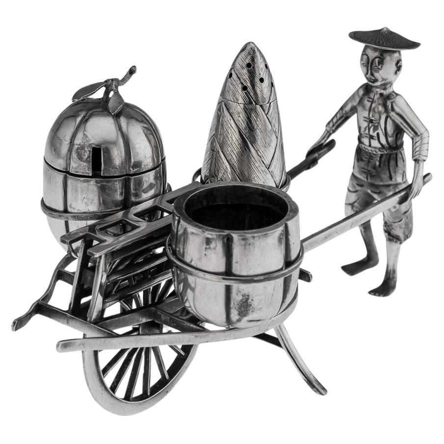 20th Century Chinese Export Solid Silver Condiment Set, c.1900