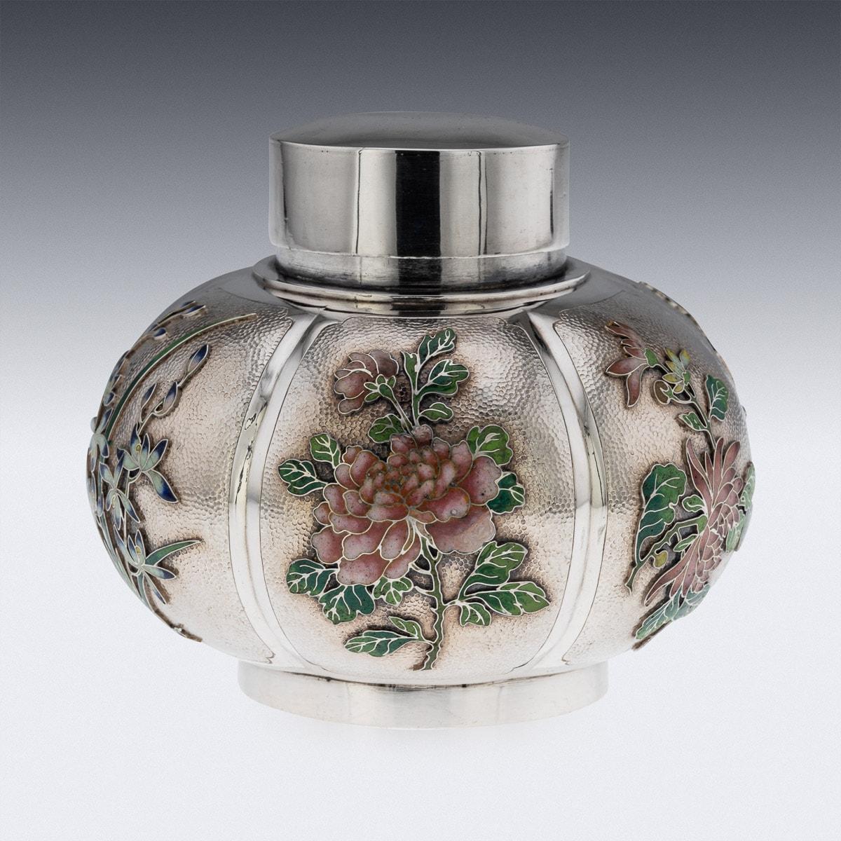 20th Century Chinese Export Solid Silver & Enamel Tea Caddy, Luen Wo, c.1900 1