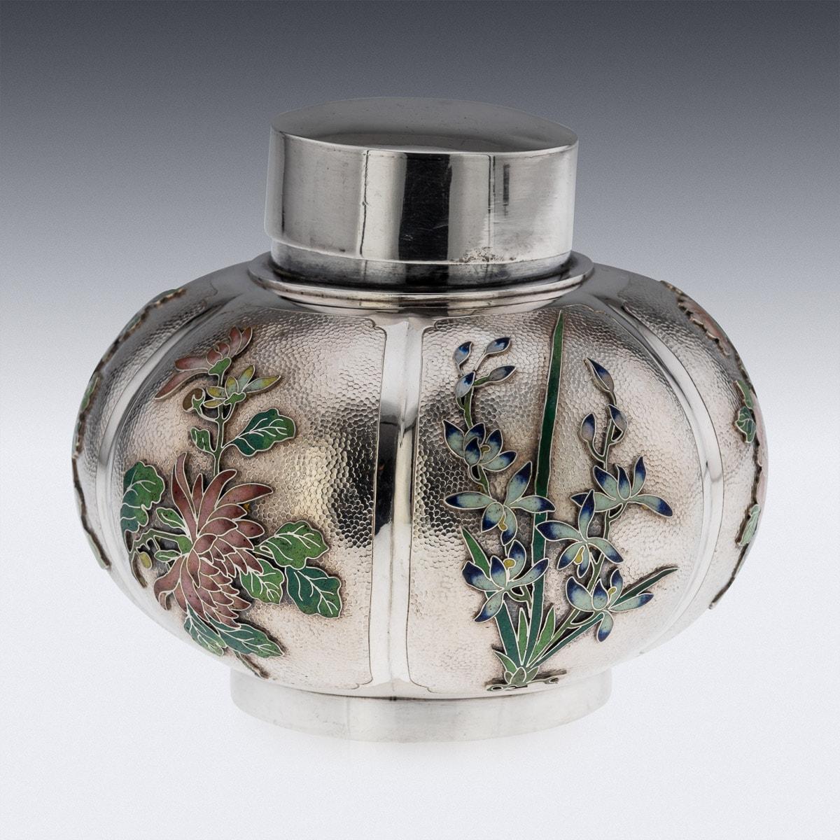 20th Century Chinese Export Solid Silver & Enamel Tea Caddy, Luen Wo, c.1900 2