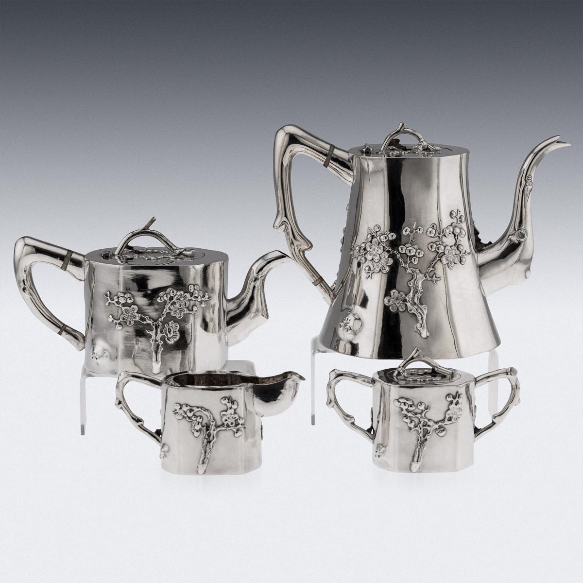 20th Century Chinese Export Solid Silver Four Piece Tea Set, Paosing c.1900 In Good Condition For Sale In Royal Tunbridge Wells, Kent