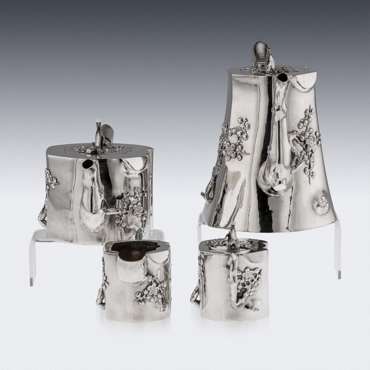 Early 20th Century 20th Century Chinese Export Solid Silver Four Piece Tea Set, Paosing c.1900 For Sale