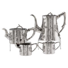 Antique 20th Century Chinese Export Solid Silver Four Piece Tea Set, Paosing c.1900