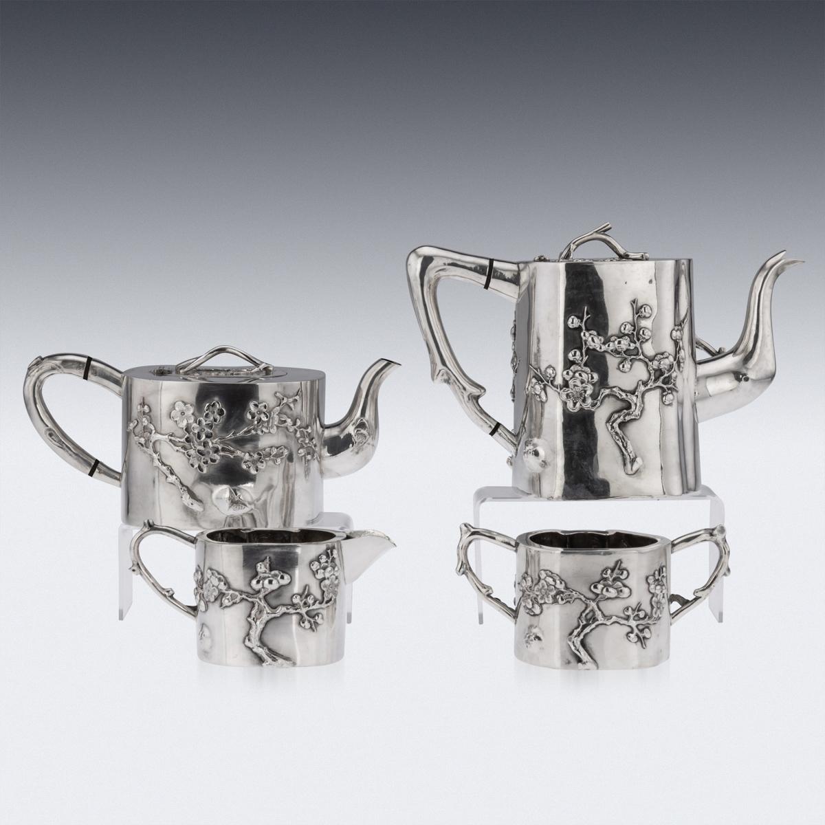 20th Century Chinese Export Solid Silver Four Piece Tea Set, Singfat, c.1900 In Good Condition For Sale In Royal Tunbridge Wells, Kent