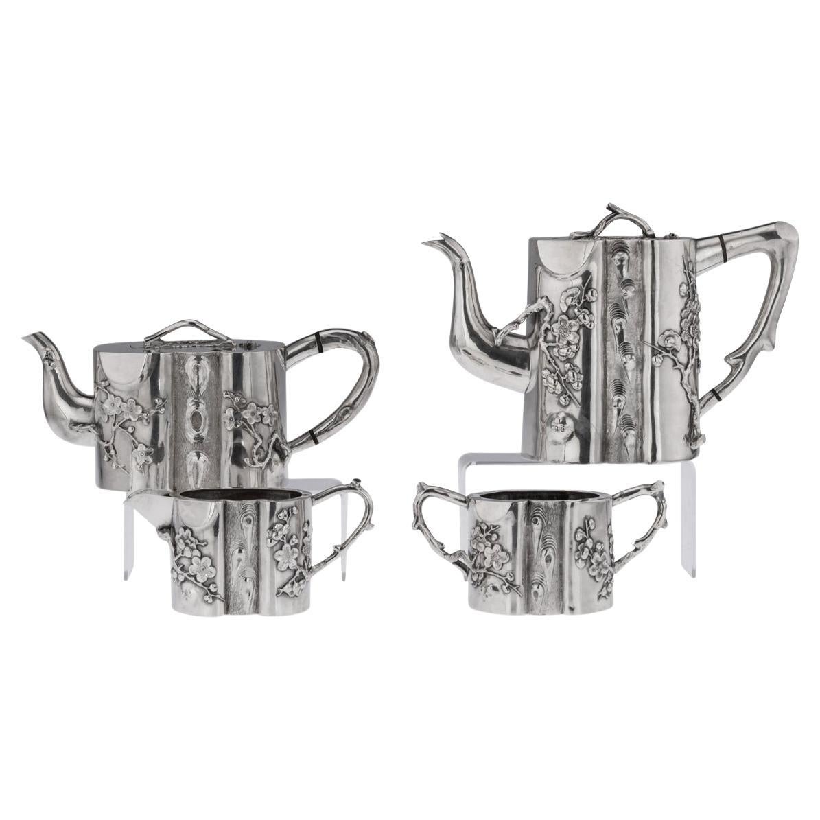 20th Century Chinese Export Solid Silver Four Piece Tea Set, Singfat, c.1900