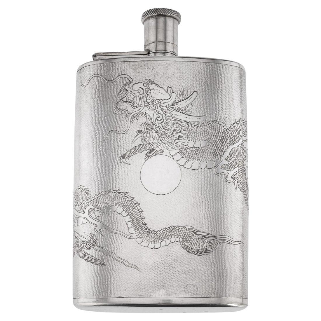 20th Century Chinese Export Solid Silver Hip Flask, c.1930