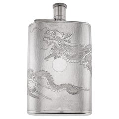 Vintage 20th Century Chinese Export Solid Silver Hip Flask, c.1930