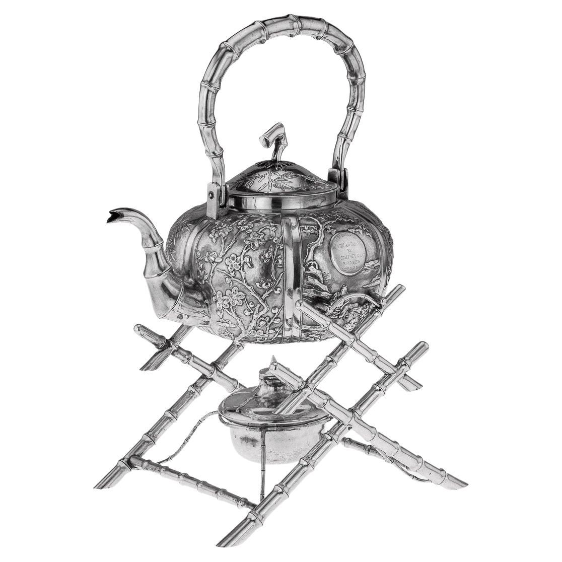 20th Century Chinese Export Solid Silver Kettle On Stand, Sun Shing, circa 1900 For Sale