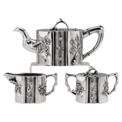 20th Century Chinese Export Solid Silver Three Piece Tea Set, c.1900