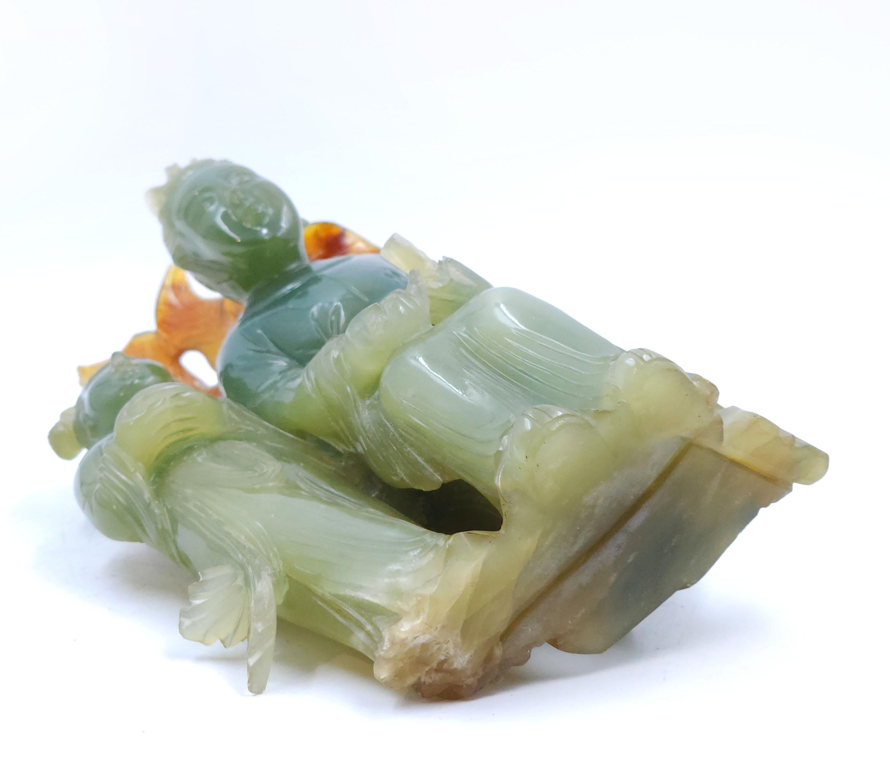 Chinese figure of 20th century characters in emerald root For Sale 3