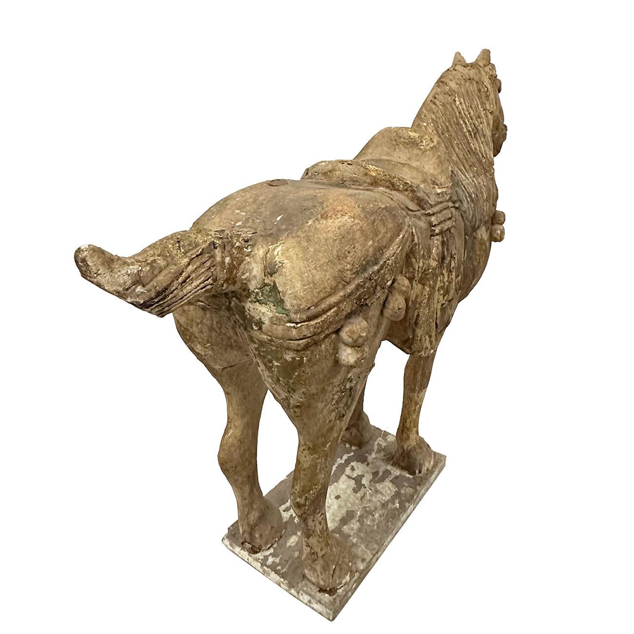 20th Century Chinese Gilt carved Wooden Tang Horse Sculpture For Sale 6